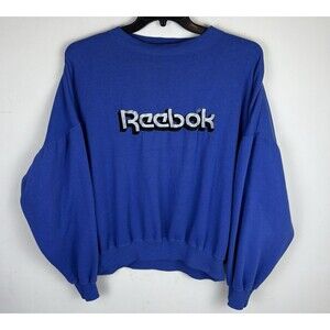 Vintage 90s Reebok Graphic Embroidered Crewneck / Sweatshirt / Blue / Size Large